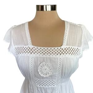 Solitaire White Crochet Babydoll Y2K Top Size XL Summer Festival Boho Angelcore